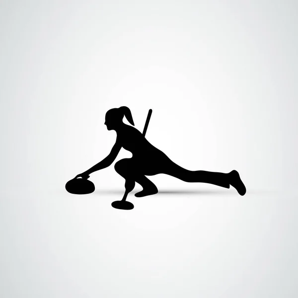 Κέρλινγκ αθλητής απομονωμένες διάνυσμα σιλουέτα. Γυναίκα μπικουτί διάνυσμα — Διανυσματικό Αρχείο