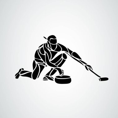 Atlet izole vektör siluet curling. Kadın kıvırıcı vektör