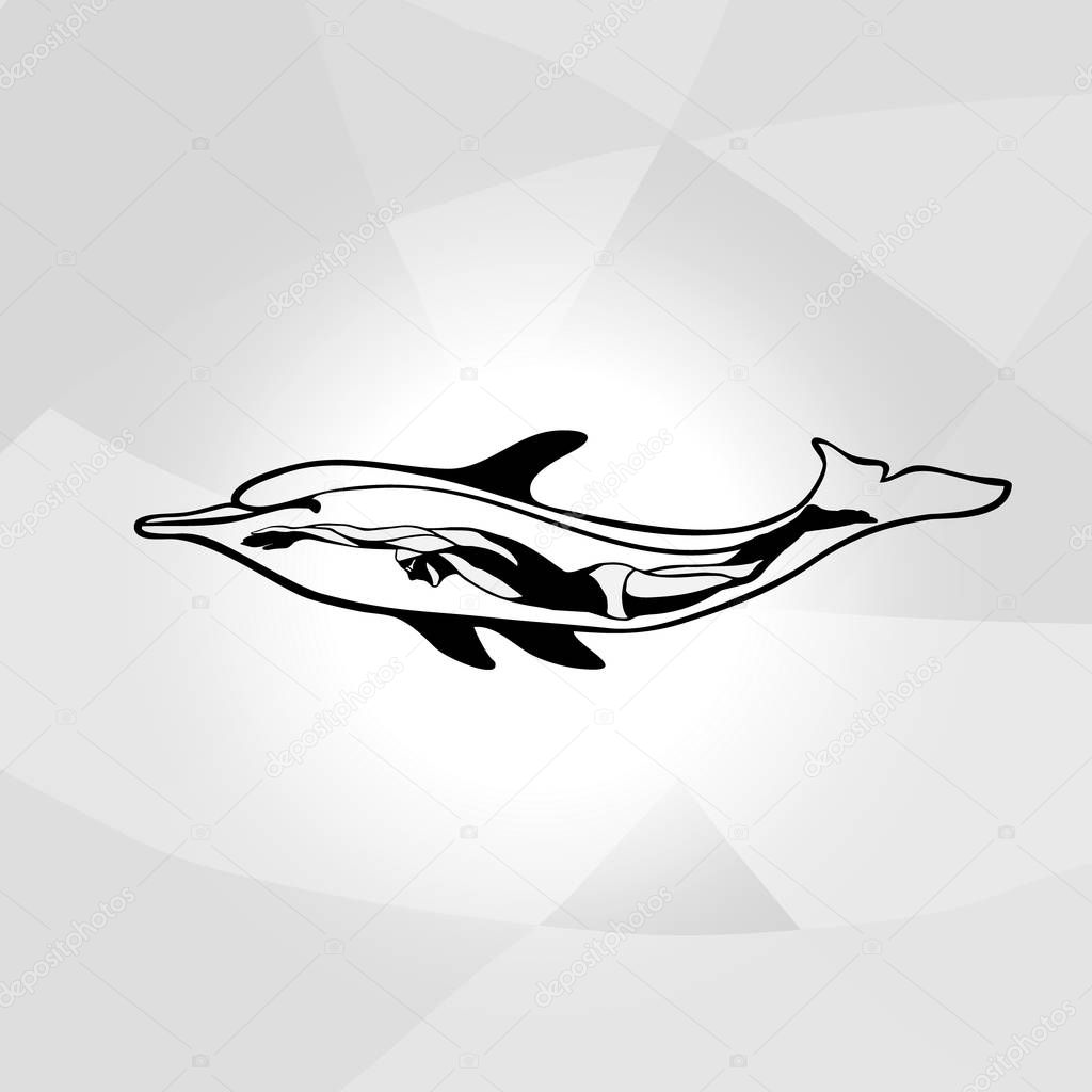 Professional swimmer dolphin vector logo ocean sea wave label