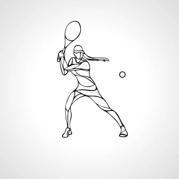Tenisz játékos női stilizált körvonalas vektor sziluett — Stock Vector