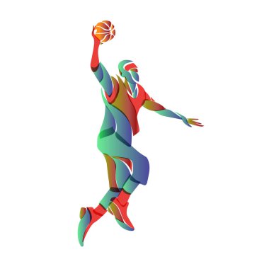Basketbolcu şutunu attı. Vektör renk illüstrasyonu