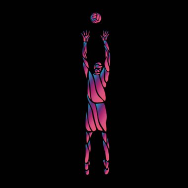 Siyah arka planda voleybol oyuncusu neon silueti. Bölüm 8