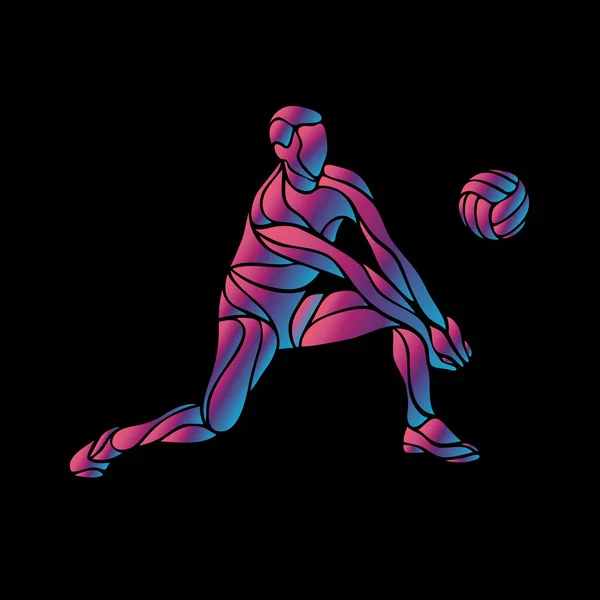 Pallavolo giocatore neon silhouette. Posizione della scavatrice. Eps8 — Vettoriale Stock