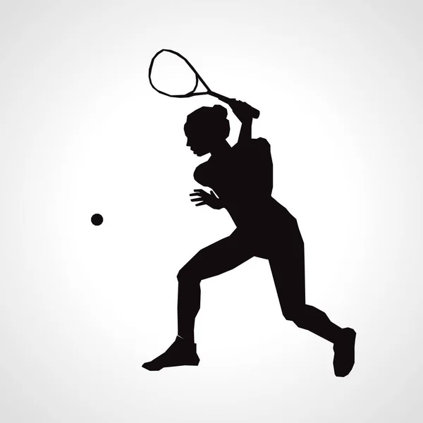 Vrouwelijke squash vector silhouet. Squash speler slaat de bal — Stockvector