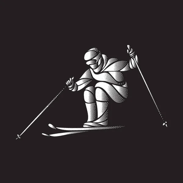 Giant Slalom Ski Racer gestippeld silhouet. Vectorillustratie — Stockvector