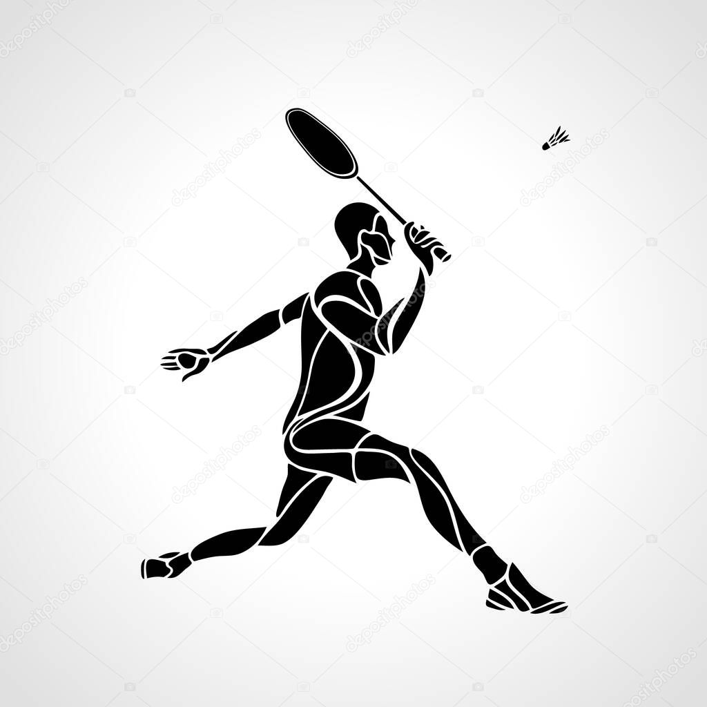 Creative silhouette of professional Badminton player in waves style. Vector illustration. Eps10