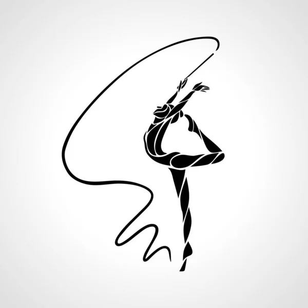 Gymnastique Rythmique avec ruban, clipart de silhouette abstraite — Image vectorielle