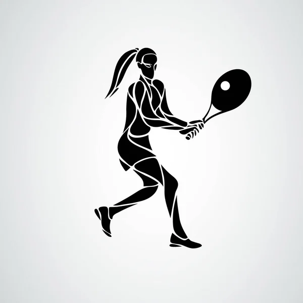 テニスプレーヤー女性スタイルの抽象的なベクトルシルエット — ストックベクタ