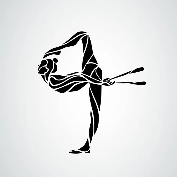 Silhouette de gymnastique rythmique art fille avec des clubs — Image vectorielle