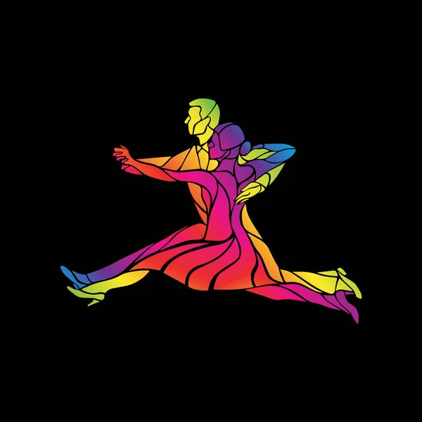 Siluetas de pareja bailando baile de salón. ¡Rápido! Silueta vectorial detallada multicolor de bailarines de salón. — Vector de stock