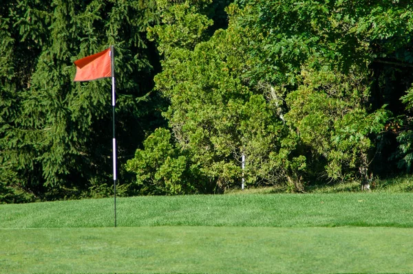 Bandiera Rossa Campo Golf Verde — Foto Stock