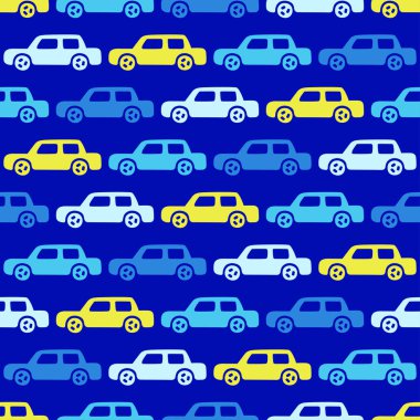 Doodle araba arka plan. Vektör sorunsuz bebek çocuk modeli. Doku duvar kağıdı, dolgular, web sayfası arka planı için.