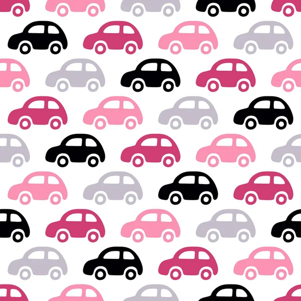 Doodle araba arka plan. Vektör sorunsuz bebek çocuk modeli. Doku duvar kağıdı, dolgular, web sayfası arka planı için.