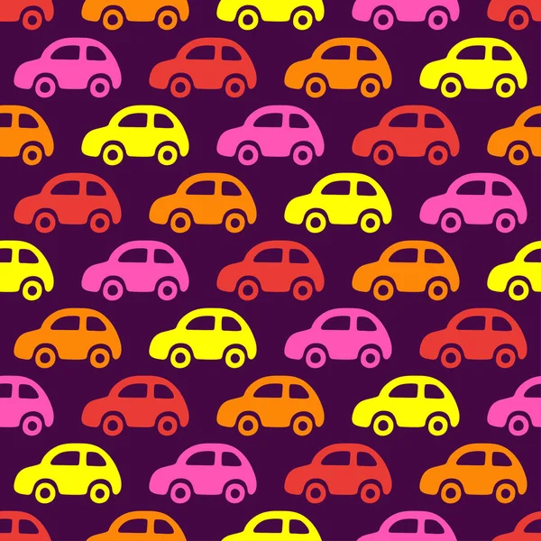 Doodle Cars Background Seamless Baby Boy Pattern Vector Texture Wallpaper — Stock Vector