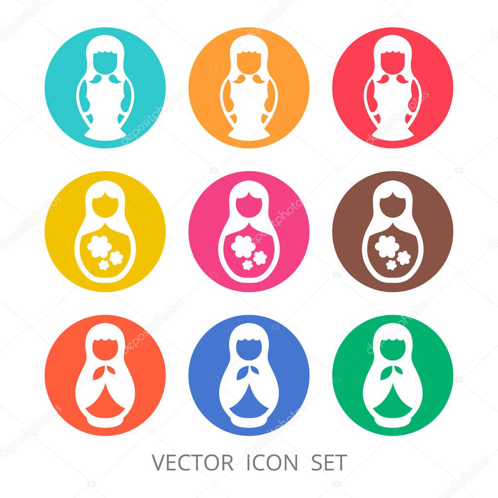 Vector icon of nested doll (matryoshka). Symbol of Russia. Template for style design.  
