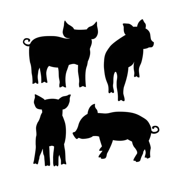 Silueta Cerdo Negro Ilustración Vectorial Para Lindo Diseño — Vector de stock