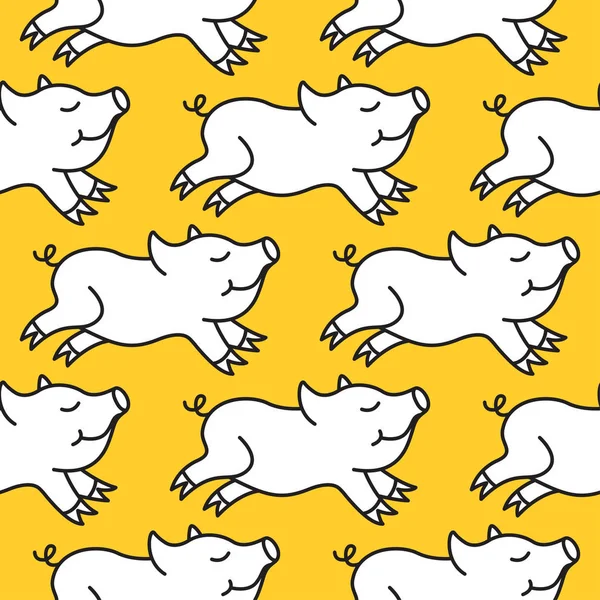 Seamless Pattern Cute Happy Pig Endless Texture Wallpaper Fill Web — Stock Vector