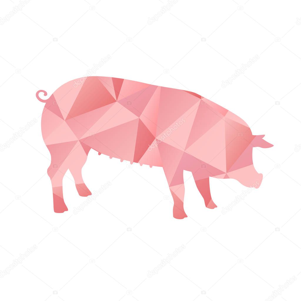 Pig silhouette. Stock vector template, easy to use. Polygon style.