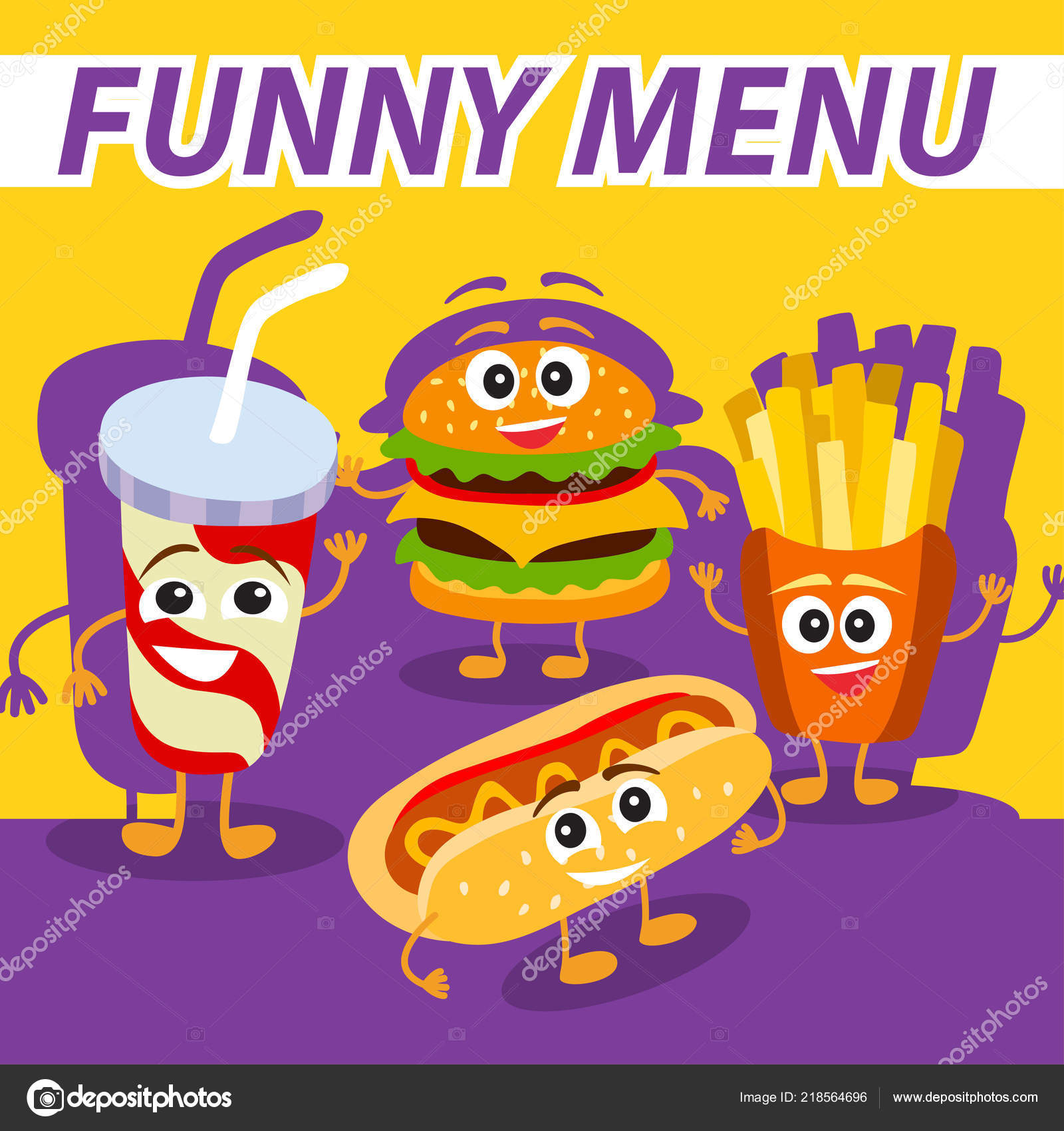 Vector Funny Cute Fast Food Smiling Human Face Kids Restaurant Stock Vector  by ©Marina_Mandarina 218564696, image size:1600x1700