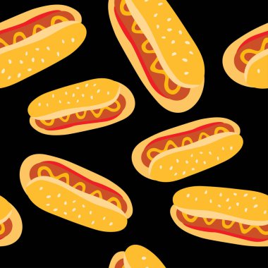 Vektör sosisli sandviç ile seamless modeli. Tekstil, Web sitesi arka plan, kitap kapağı, ambalaj için kullanılabilir.