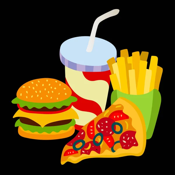 Zestaw Fast Food Hamburgery Frytki Hot Dog Napojów Bezalkoholowych Kubek — Wektor stockowy