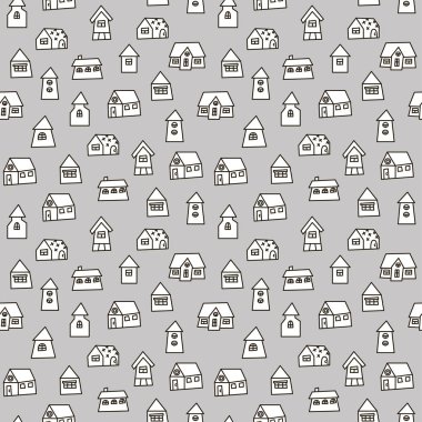 Elle çizilmiş kasaba seamless modeli doodle. Siyah ve beyaz soyut duvar kağıdı. Vektör çizim şirin tasarımınız için.