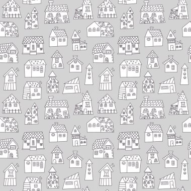 Elle çizilmiş kasaba seamless modeli doodle. Siyah ve beyaz soyut duvar kağıdı. Vektör çizim şirin tasarımınız için.