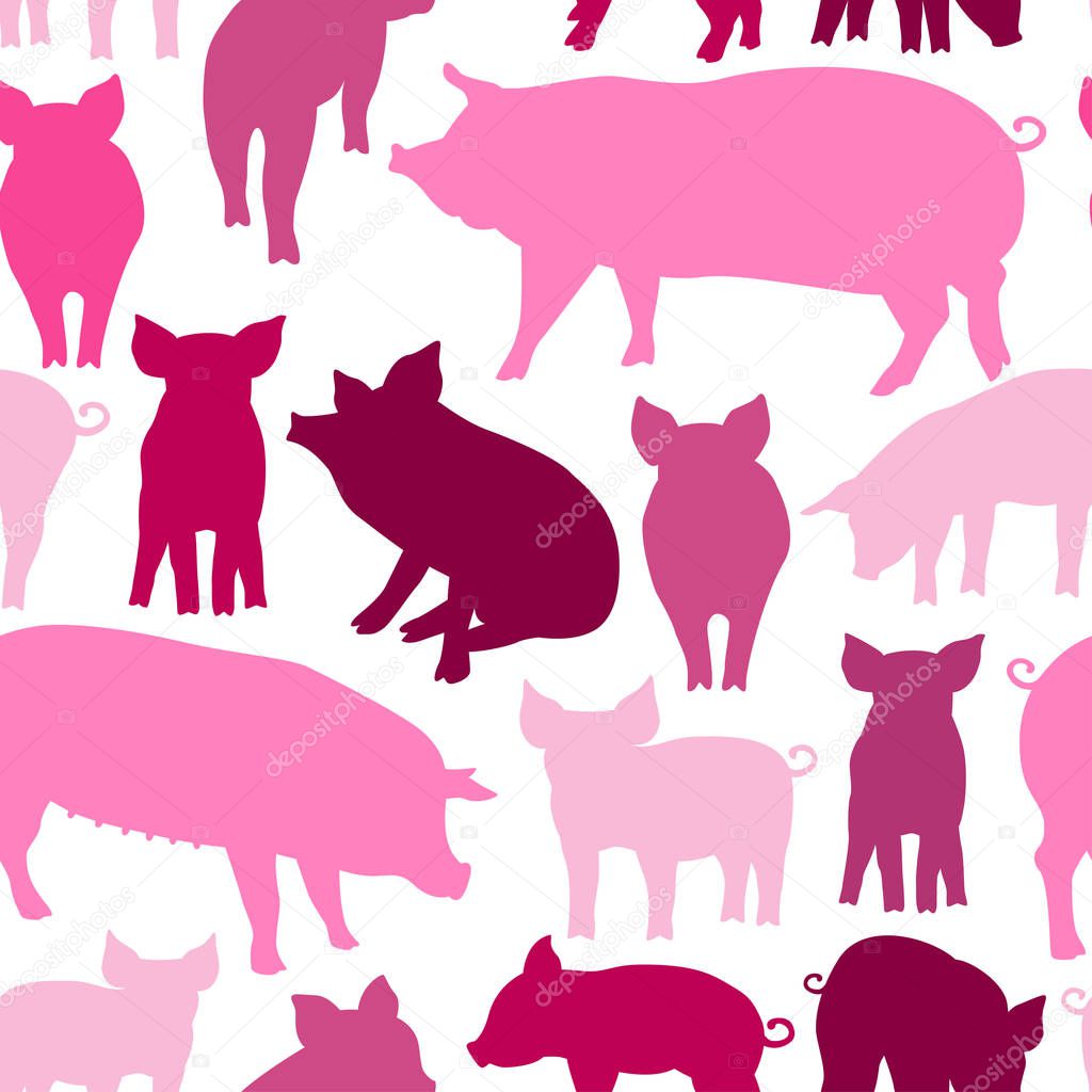 Vector seamless pattern with pig on white background. Can be used for textile, website background, book cover, packaging.