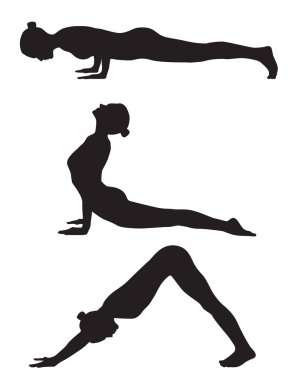 Üç kız yoga siluet. Bu kullanılabilir logo, sembol, simge, Infographic öğesi olarak -.