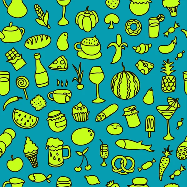 食品とのシームレスなパターン 手描きの背景 良い背景 ファブリック キッチンとカフェのもの — ストックベクタ