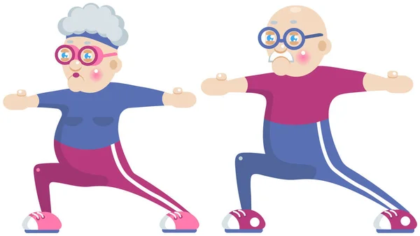 Abuela y abuelo haciendo deporte — Vector de stock