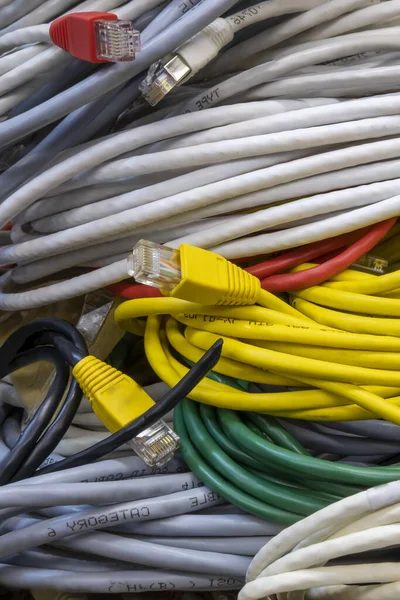 Multicolored network computer wires, close-up