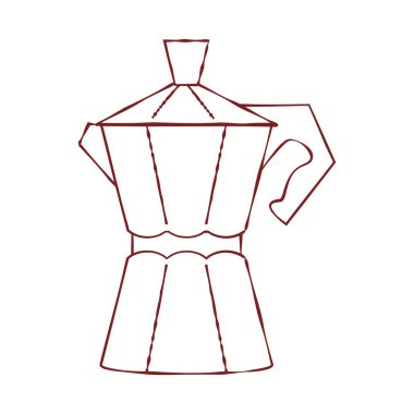 Minimum moka demlik simgesi, klasik soba espresso kahve makinesinin taslak çizimi..