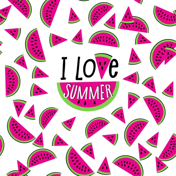 Ich liebe sommer wassermelone nahtloses muster. — Stockvektor