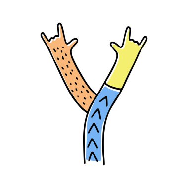 deli eller alfabesi, elle çizilmiş harf Y