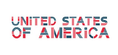 Vektör metin Amerika Birleşik Devletleri. ABD bayrak bayrak renkleri ile yıldızlar ve çizgiler içinde.
