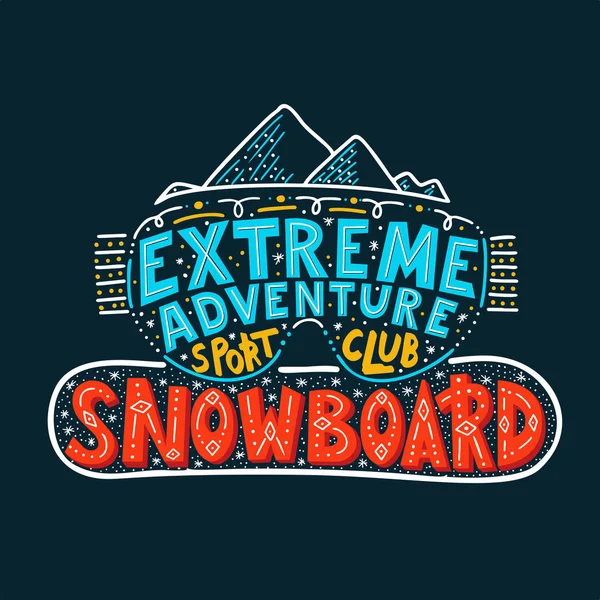 Affiche du Snowboard Club. Illustration vectorielle aventure extrême. Concept pour chemise de sport, impression, timbre ou équipement logo . — Image vectorielle