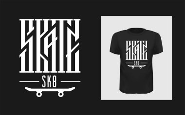 T-shirt için serin logolu paten tahtası vektör çizimler