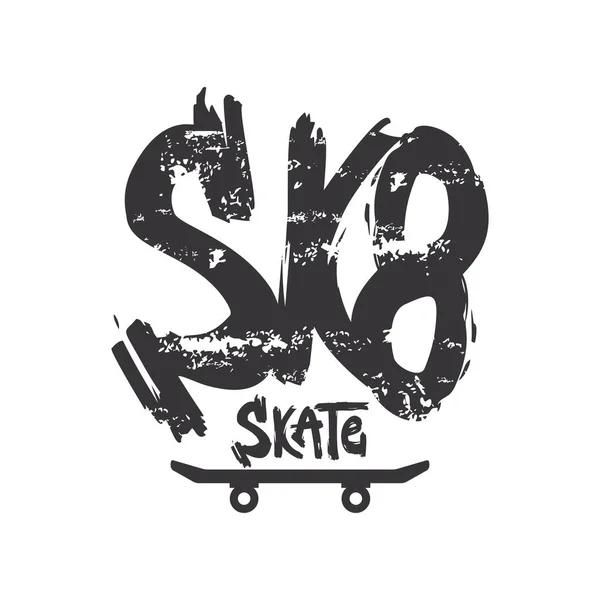 Sk8 Grunge lettrage vectoriel old school. Peinture sèche coup de pinceau skateboarder slogan. Encre noire frottis texture phrase. Skate board avec typographie . — Image vectorielle