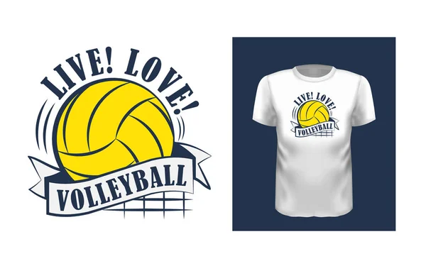 Live, love, volleyball T-Shirt Print Design — Stockvektor