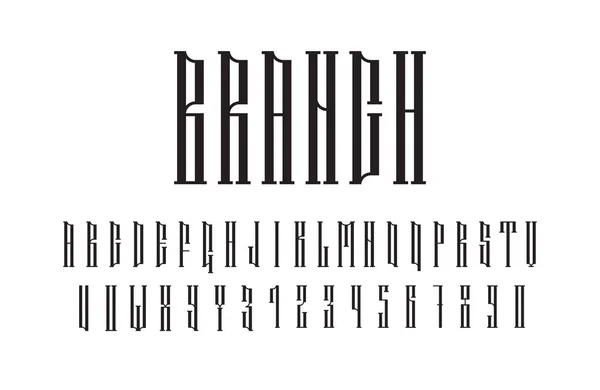 Fonte vetorial étnica serif. Autêntico alfabeto eslavo estilizado símbolos negrito . — Vetor de Stock