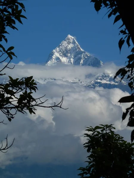 ヒマラヤ コピースペースを持つネパールのSarangkotからAnapurna範囲に囲まれたフィッシュテール山 高品質の写真 — ストック写真
