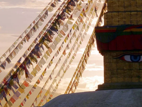 Oeil Drapeaux Prière Boudhanath Enclave Tibétaine Katmandou Népal Photo Haute — Photo