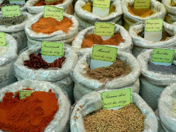 Sacks of spices in a market, Morocco. High quality photo