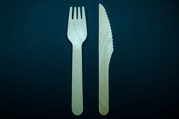 Ξύλινο Πιρούνι Και Μαχαίρι — Φωτογραφία Αρχείου