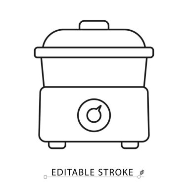 Minimalist tarzda düzenlenebilir bir pirinç pişirme ikonu. Mutfak gereçleri, yemek ekipmanları, ev aletleri, ev aletleri, modern teknoloji, elektrik makinesi, iç mekan.