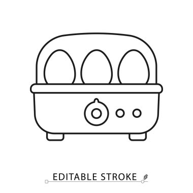 Minimalist tarzda düzenlenebilir bir yumurta pişirme ikonu. Mutfak gereçleri, yemek ekipmanları, ev aletleri, ev aletleri, modern teknoloji, elektrik makinesi, iç mekan.