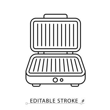 Minimalist tarzda düzenlenebilir felçli bir elektrikli ızgara ikonu. Mutfak gereçleri, yemek ekipmanları, ev aletleri, modern teknoloji, iç hizmet, elektrik makinesi..