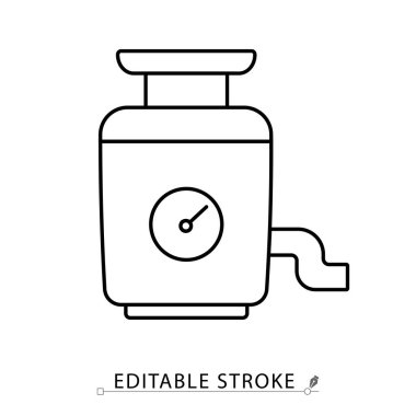 Mutfak lavabosu için arama ve piposu olan çöp öğütücü ikonu. Çöp öğütücü, yiyecek öğütücü, lavabo aleti, yemek artıklarını ezmek için ev aleti, tesisat sistemi.