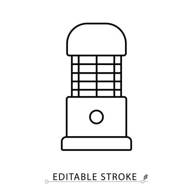 Sivrisinek öldüren bir lamba simgesi. Minimalist tarzda, düzenlenebilir felçli. Böcek kontrol sembolü, ev aletleri, böcek nesnesi, açık hava konsepti, elektrik tuzağı piktogramı, koruma tasarımı.
